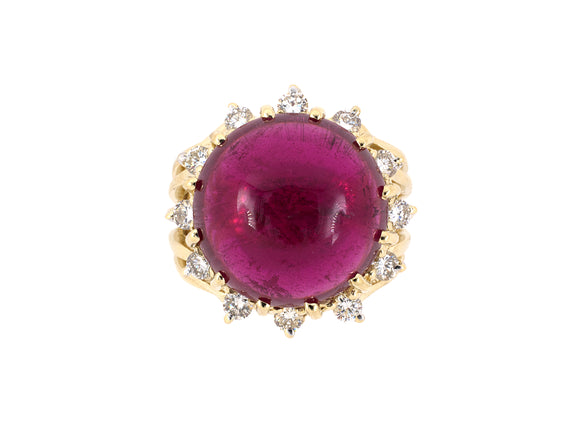 901879 - SOLD - Hubert Gold Diamond Cabochon Rubellite Cluster Ring