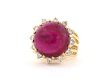 901879 - SOLD - Hubert Gold Diamond Cabochon Rubellite Cluster Ring