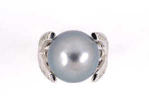 901882 - SOLD - Gold Diamond Tahitian Pearl X Shoulders Ring