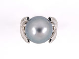 901882 - SOLD - Gold Diamond Tahitian Pearl X Shoulders Ring