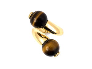 901893 - SOLD - Circa 1970s Gold Diamond Tigers Eye Twist By Pass Ring