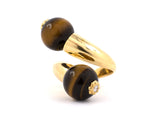 901893 - SOLD - Circa 1970s Gold Diamond Tigers Eye Twist By Pass Ring