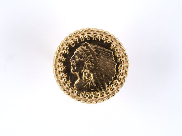 901894 - SOLD - Gold Scroll Design 1913 Indian Head $2.50 Ring