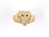 901898 - SOLD - Gold Diamond Ruby Carved Lion Gents Ring