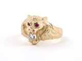 901898 - SOLD - Gold Diamond Ruby Carved Lion Gents Ring