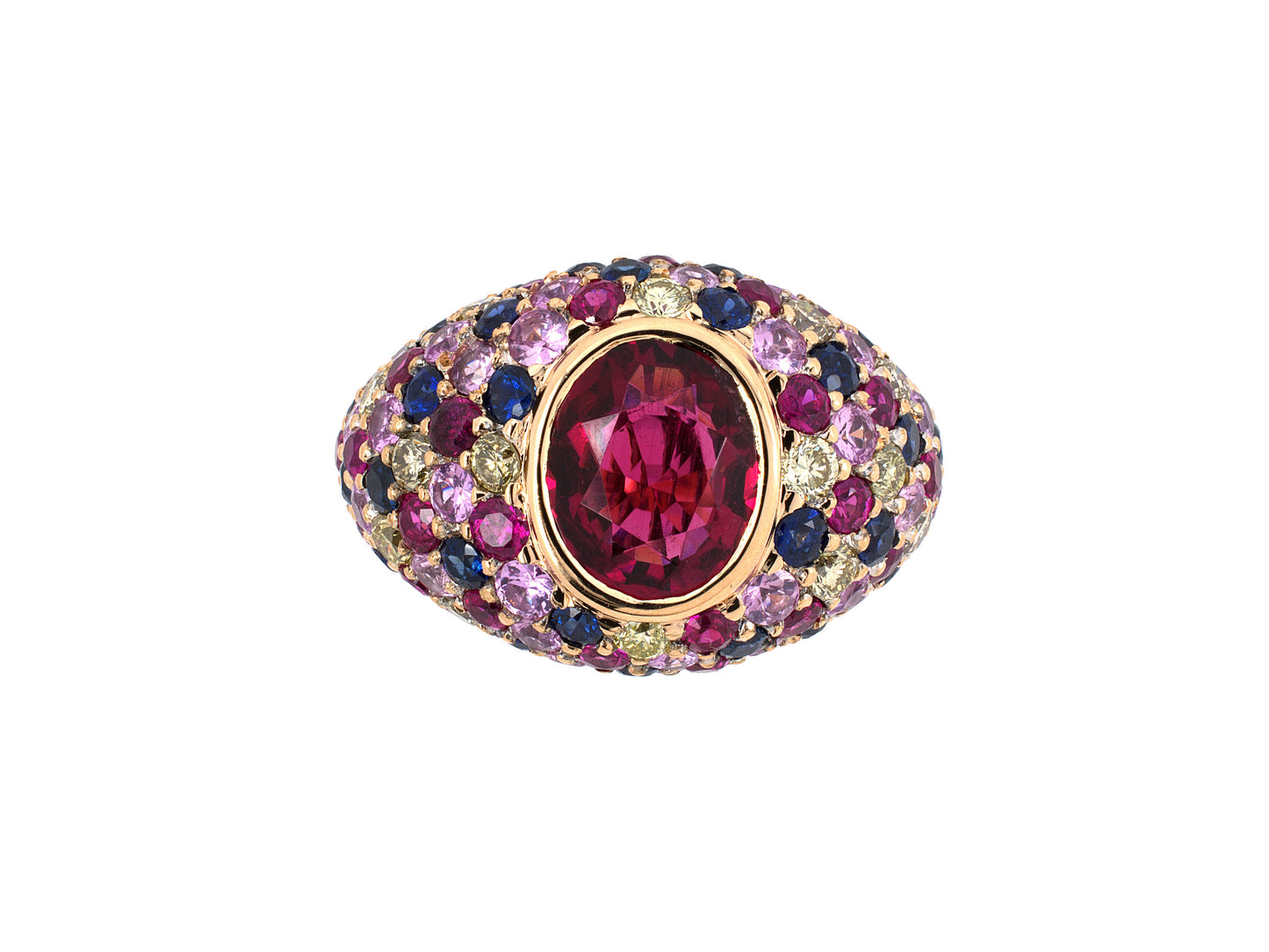 901904 - SOLD - Zorab Gold Diamond Rubellite Sapphire Ruby Domed Cluster Ring