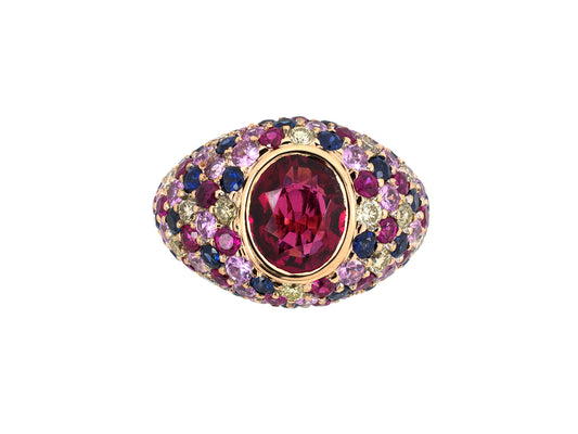 901904 - SOLD - Zorab Gold Diamond Rubellite Sapphire Ruby Domed Cluster Ring