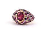 901904 - Zorab Gold Diamond Rubellite Sapphire Ruby Domed Cluster Ring