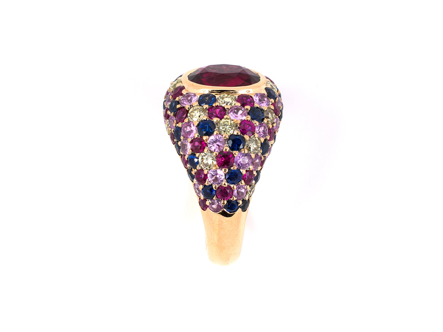 901904 - SOLD - Zorab Gold Diamond Rubellite Sapphire Ruby Domed Cluster Ring