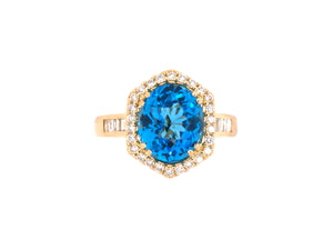 901907 - SOLD - Gold Blue Topaz Diamond Cluster Ring