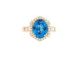 901907 - SOLD - Gold Blue Topaz Diamond Cluster Ring