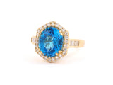 901907 - SOLD - Gold Blue Topaz Diamond Cluster Ring