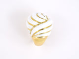 901917 - SOLD - Circa 1990 A Clunn Gold White Enamel Tiered Swirl Ring
