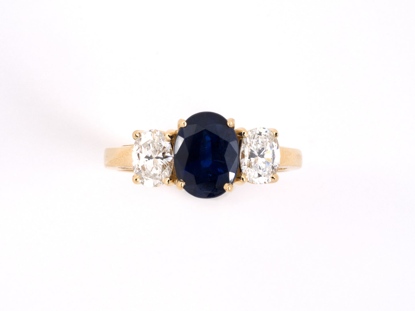 901920 - SOLD - Gold Sapphire Diamond 3-Stone Ring