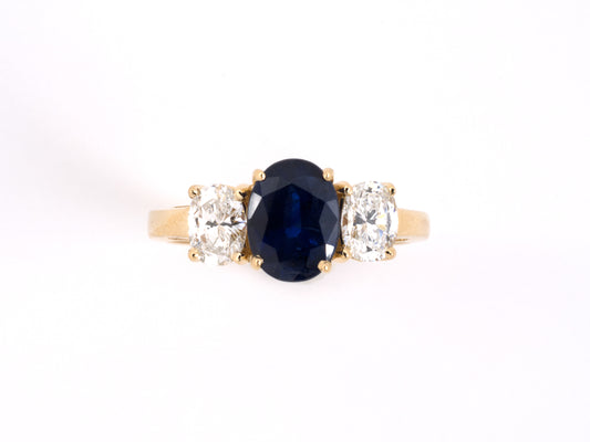 901920 - SOLD - Gold Sapphire Diamond 3-Stone Ring