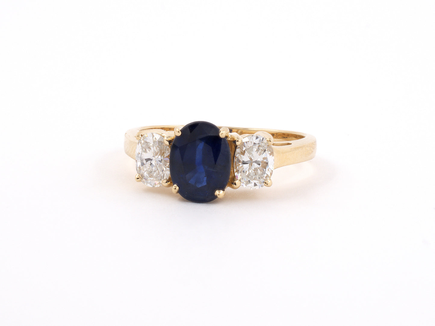 901920 - SOLD - Gold Sapphire Diamond 3-Stone Ring