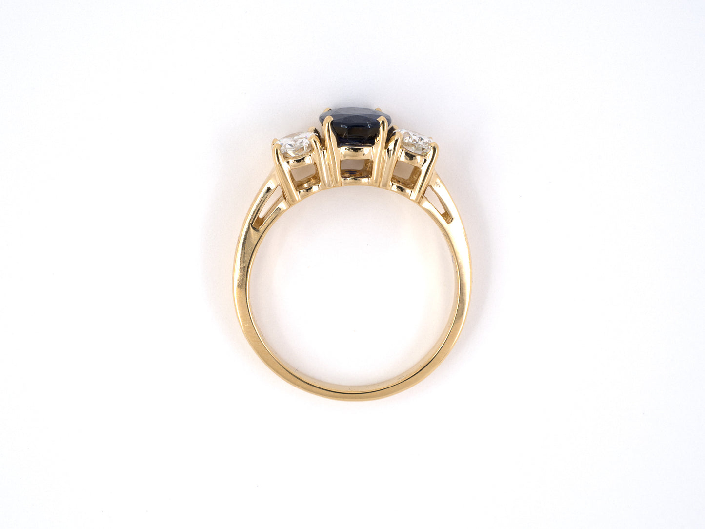 901920 - SOLD - Gold Sapphire Diamond 3-Stone Ring