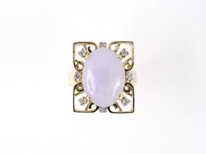 901932 - SOLD - Platinum Gold Lavender Jadeite Diamond Rectangular Heart Scroll Work Ring