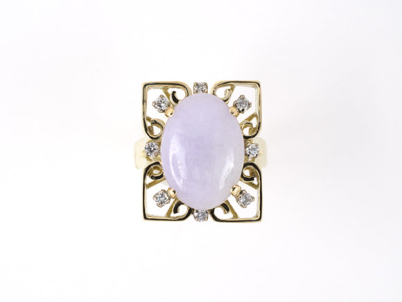 901932 - SOLD - Platinum Gold Lavender Jadeite Diamond Rectangular Heart Scroll Work Ring