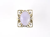 901932 - SOLD - Platinum Gold Lavender Jadeite Diamond Rectangular Heart Scroll Work Ring
