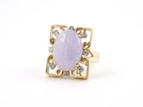 901932 - SOLD - Platinum Gold Lavender Jadeite Diamond Rectangular Heart Scroll Work Ring