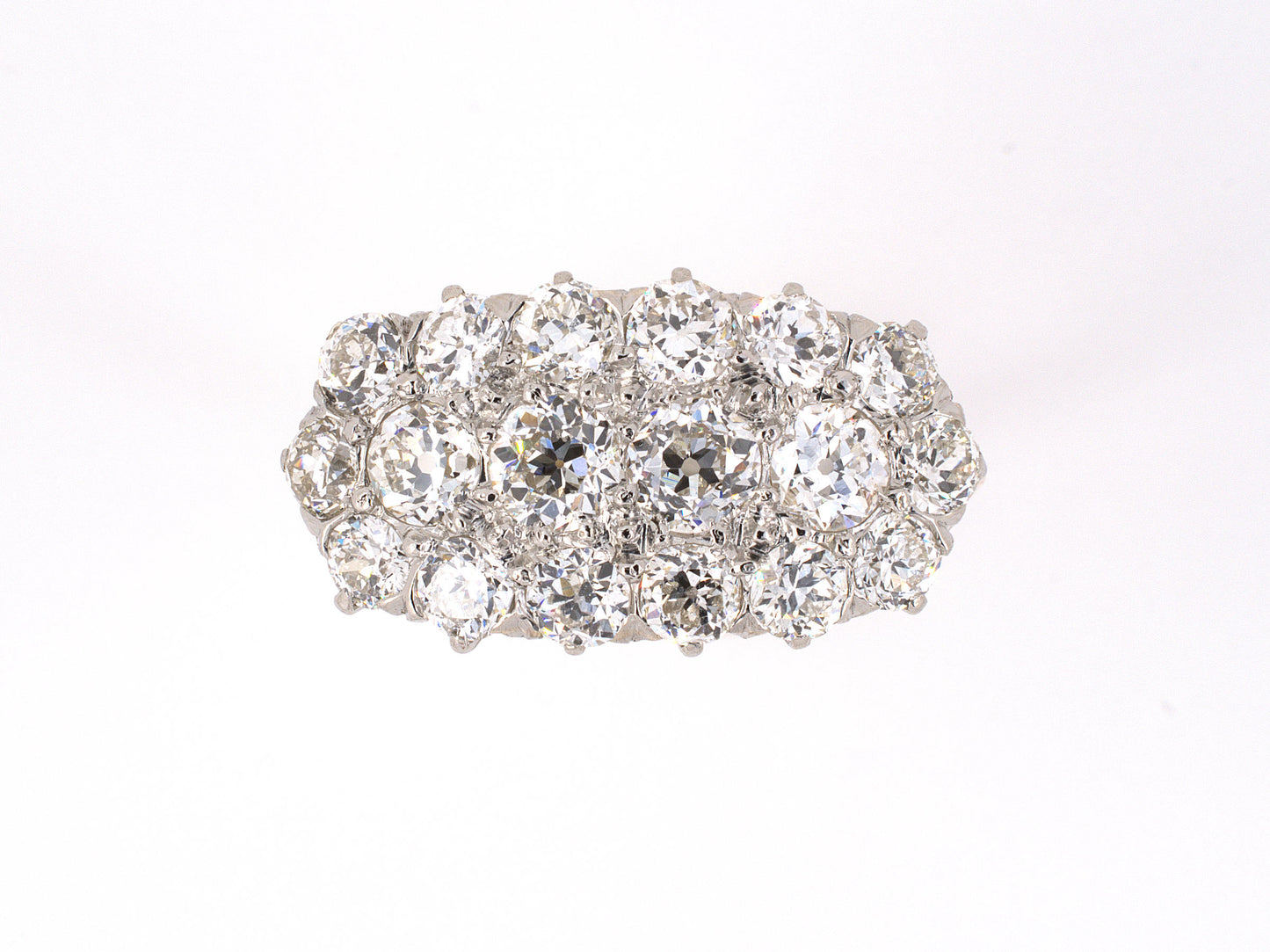 901933 - SOLD - Victorian Platinum Gold Diamond 3 Row Princess Cluster Ring