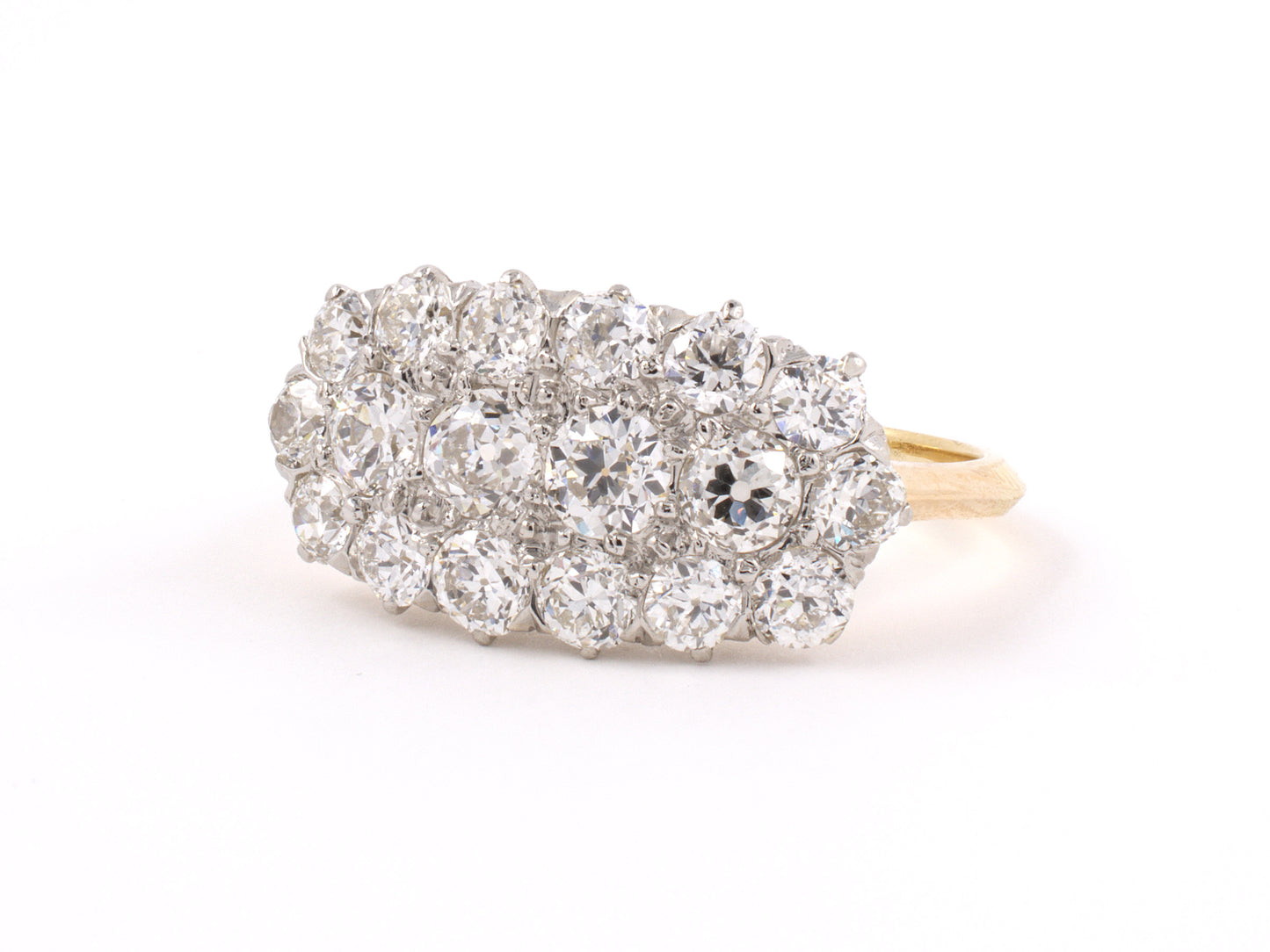 901933 - SOLD - Victorian Platinum Gold Diamond 3 Row Princess Cluster Ring