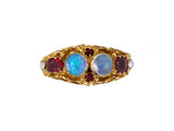 901934 - SOLD - Circa 1876 Victorian English Gold Opal Garnet 1/2-Pearl Ring