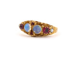 901934 - SOLD - Circa 1876 Victorian English Gold Opal Garnet 1/2-Pearl Ring