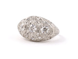 901935 - SOLD - Art Deco Platinum Diamond Domed Carved 3 Stone Princess Ring