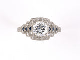 901943 - SOLD - Platinum GIA Diamond Calibre Sapphire Art Deco-Style Repro Engagement Ring