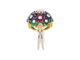 901944 - Italy Gold Diamond Ruby Emerald Domed Floral Design Ring