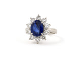 901945 - SOLD - Platinum AGL Burma Sapphire Diamond Cluster Ring