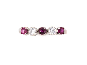 901954 - SOLD - Platinum Diamond Ruby Alternating 5 Stone Wedding Band Ring