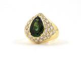 901955 - Gold Pave Diamond Pear Shape Green Tourmaline Ring