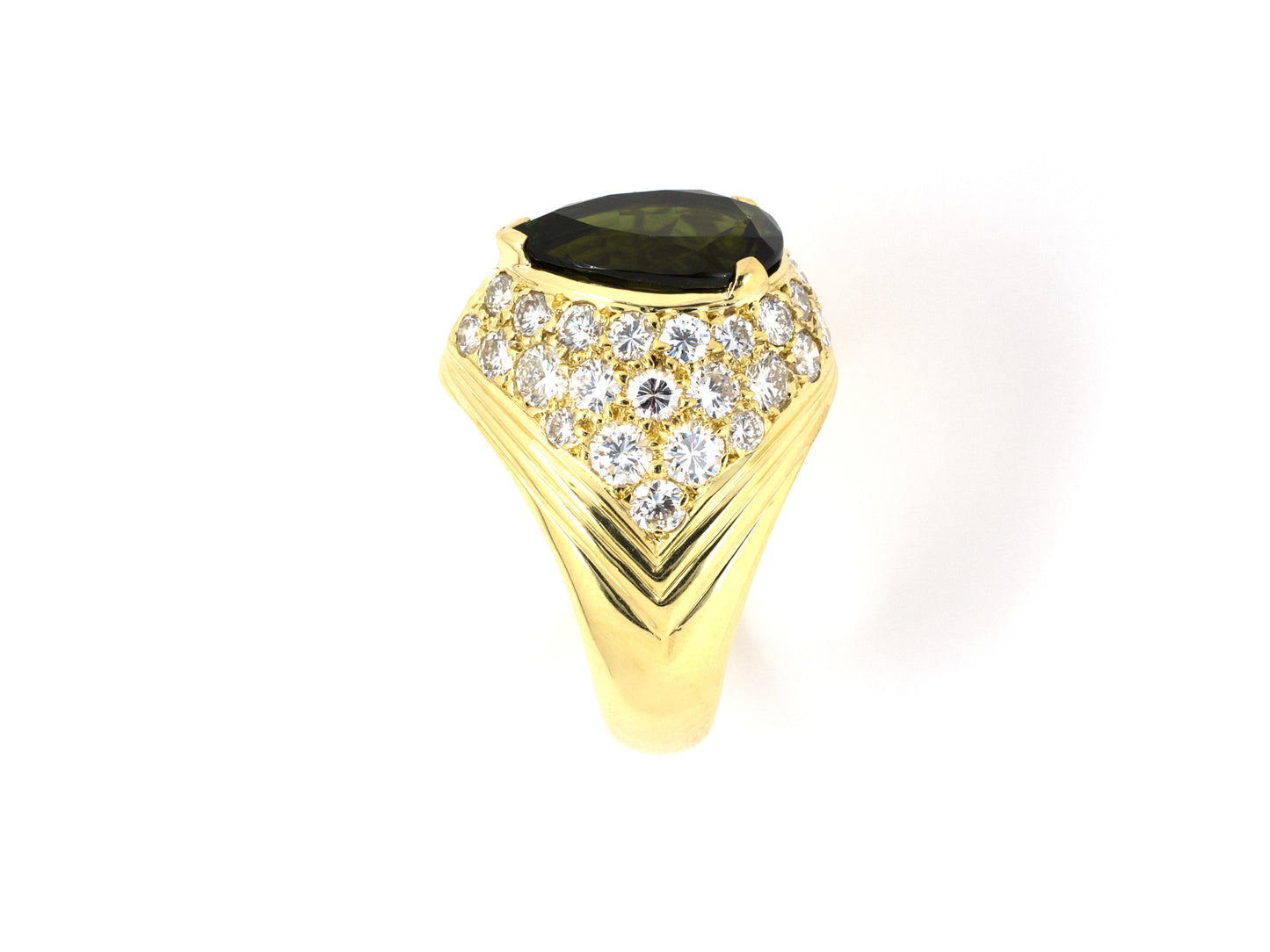 901955 - Gold Pave Diamond Pear Shape Green Tourmaline Ring