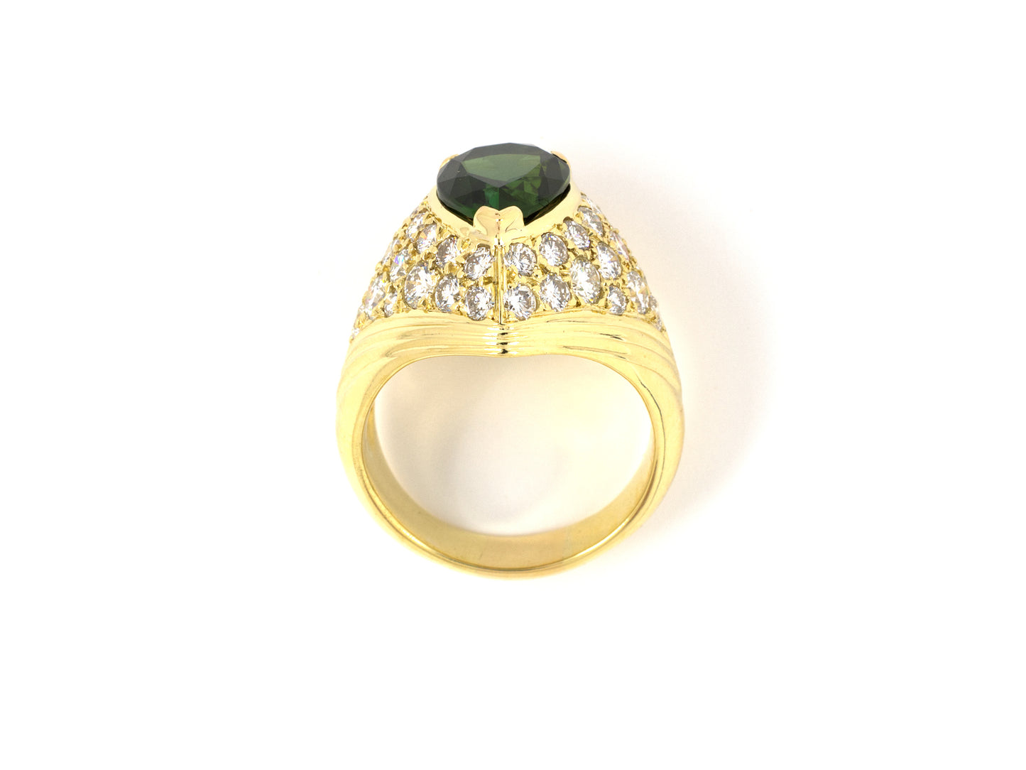 901955 - Gold Pave Diamond Pear Shape Green Tourmaline Ring