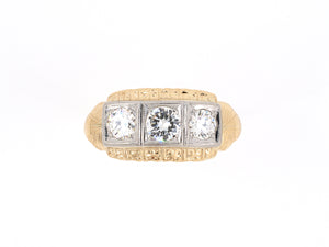 901960 - SOLD - Art Deco Gold Diamond 3 Stone Stamped Ring