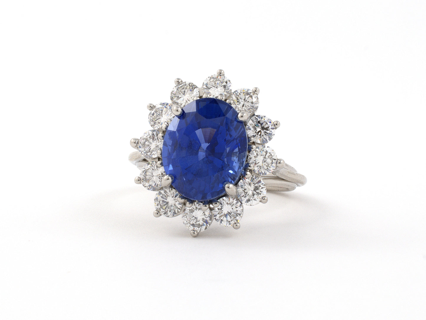 901961 - SOLD - Platinum AGL Sapphire Diamond Cluster Ring