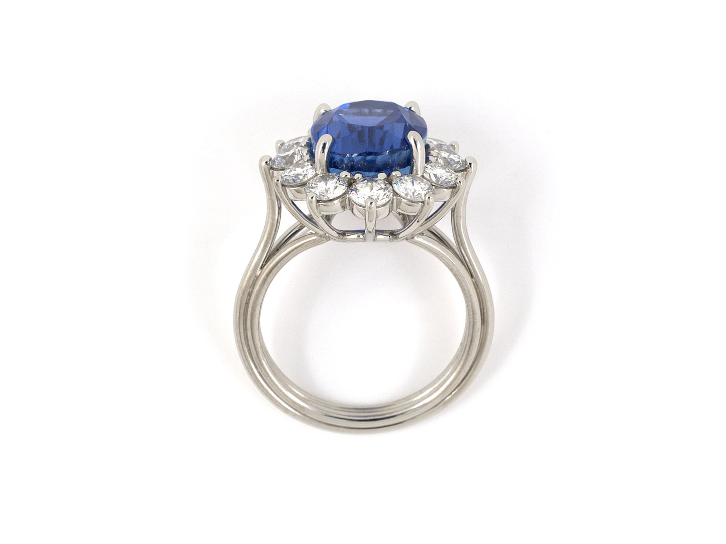 901961 - SOLD - Platinum AGL Sapphire Diamond Cluster Ring