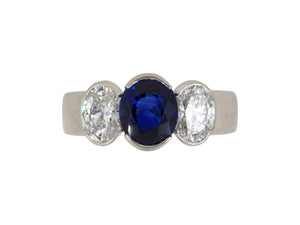 901965 - SOLD - Platinum AGL Sapphire Diamond 3-Stone Ring