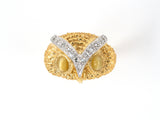 901973 - Gold Diamond Quartz Cat's Eye Carved Owl Gents Ring