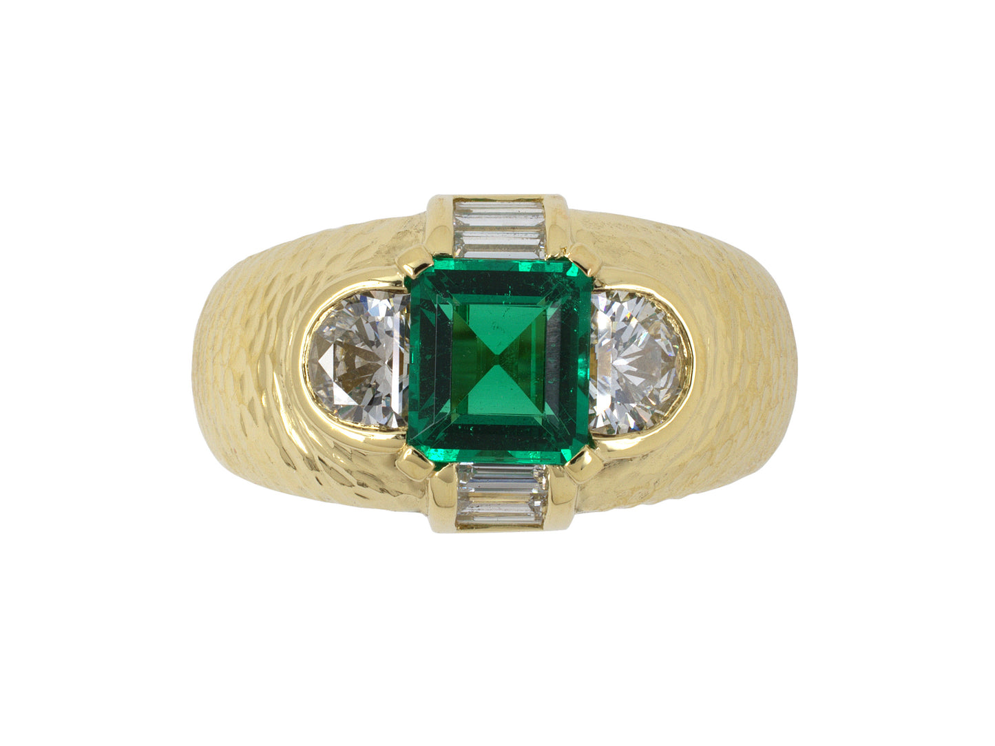 901977 - Webb Gold AGL Colombian Emerald Diamond Hammered Finish Ring
