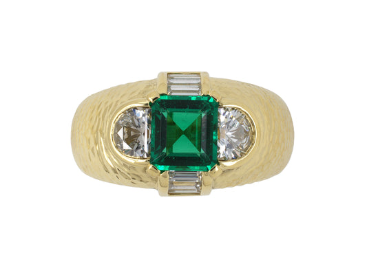 901977 - Webb Gold AGL Colombian Emerald Diamond Hammered Finish Ring
