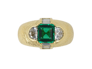 901977 - Webb Gold AGL Colombian Emerald Diamond Hammered Finish Ring