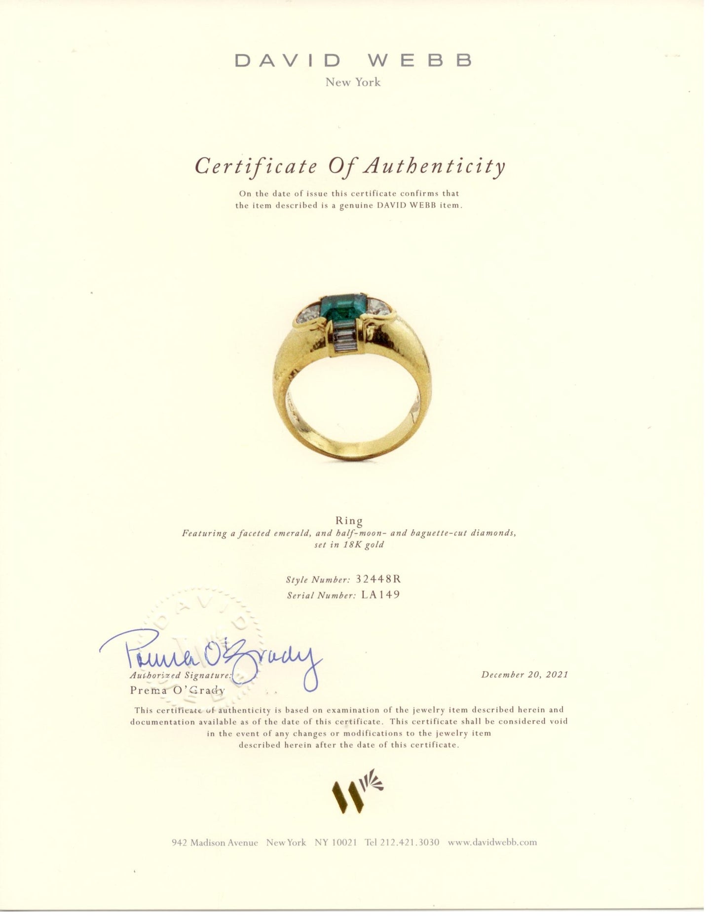 901977 - Webb Gold AGL Colombian Emerald Diamond Hammered Finish Ring