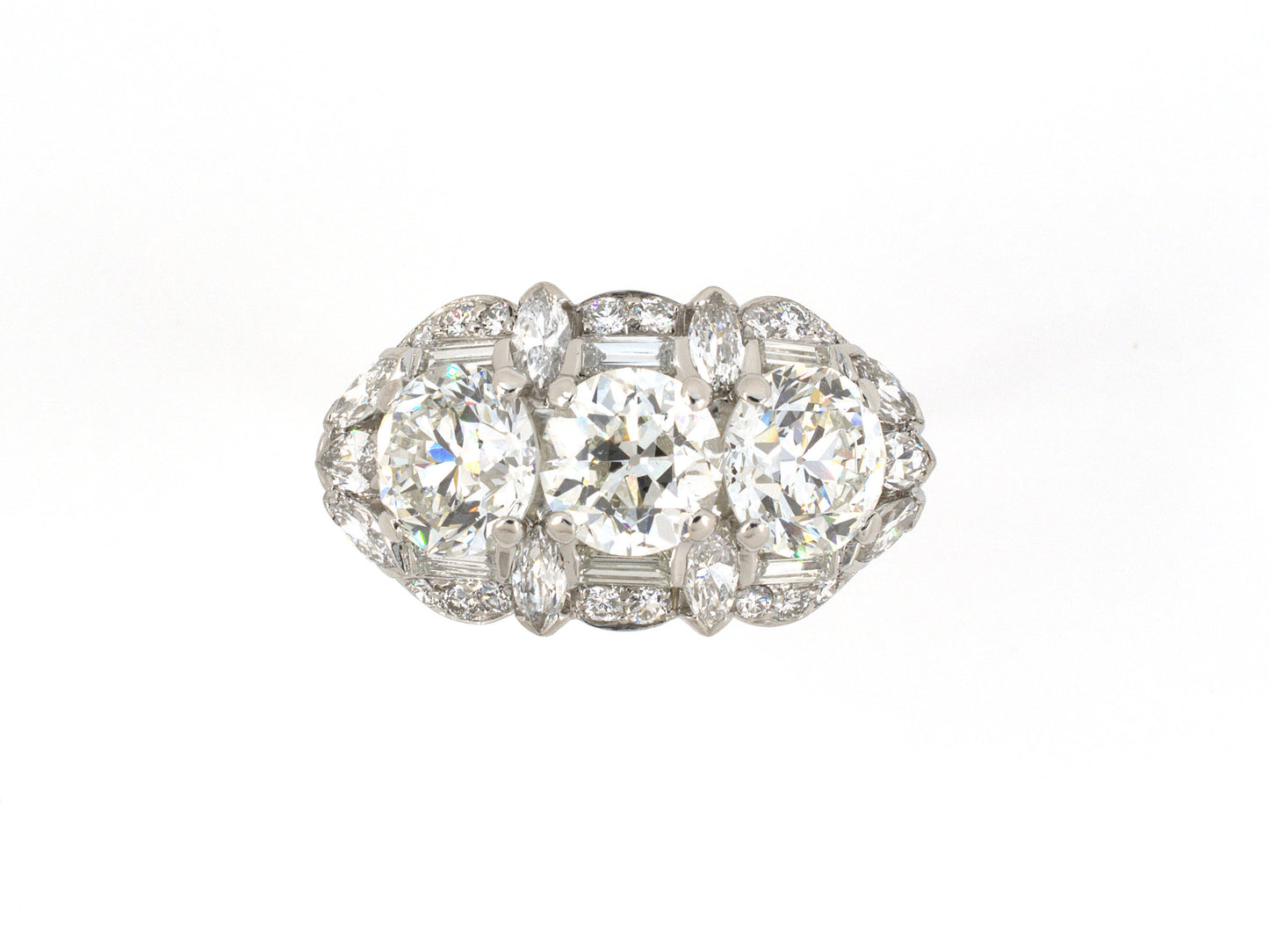 901978 - SOLD - Circa 1950 Birks Platinum Diamond 3-Stone Princess Ring