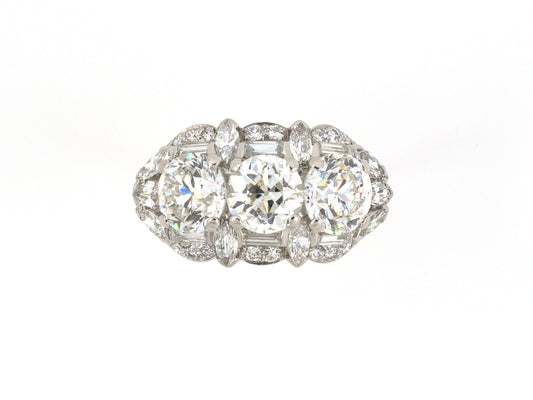 901978 - SOLD - Circa 1950 Birks Platinum Diamond 3-Stone Princess Ring