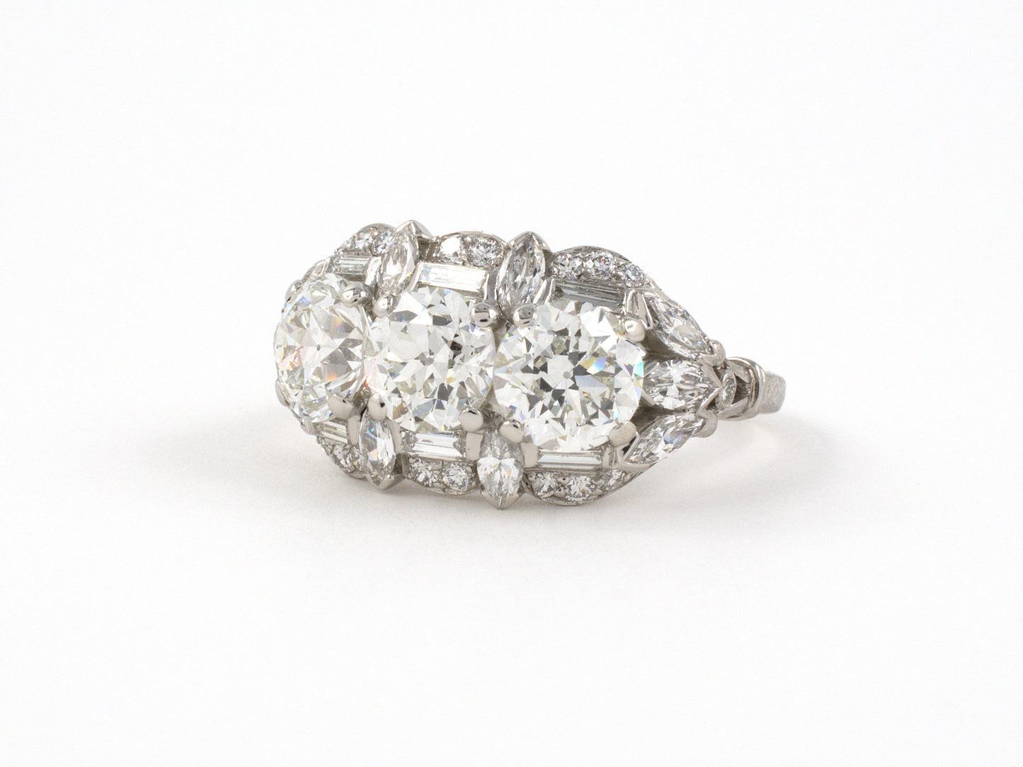901978 - SOLD - Circa 1950 Birks Platinum Diamond 3-Stone Princess Ring