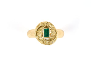 901980 - SOLD - Gold Emerald Coiled Rope Tiered Center Ornament Ring